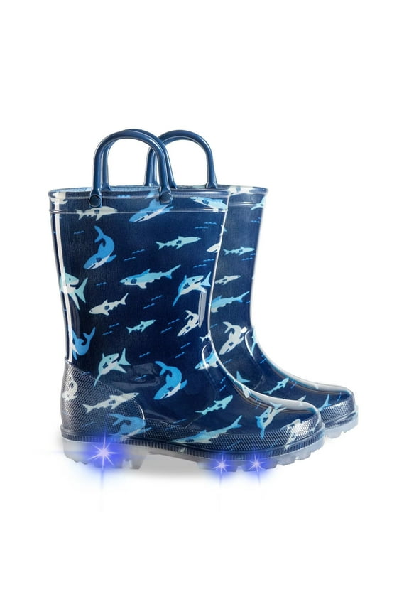 Boys Waterproof Light Up Rain Boots Kids Toddler Shark Rain Boots with Easy on Handles Size 7