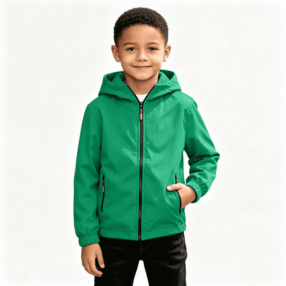 Boys Waterproof Windbreaker Outdoor Jacekt Lightweight Soft Lining Full Zip Fall Fashion Kids Raincoat with Hood Green 12
