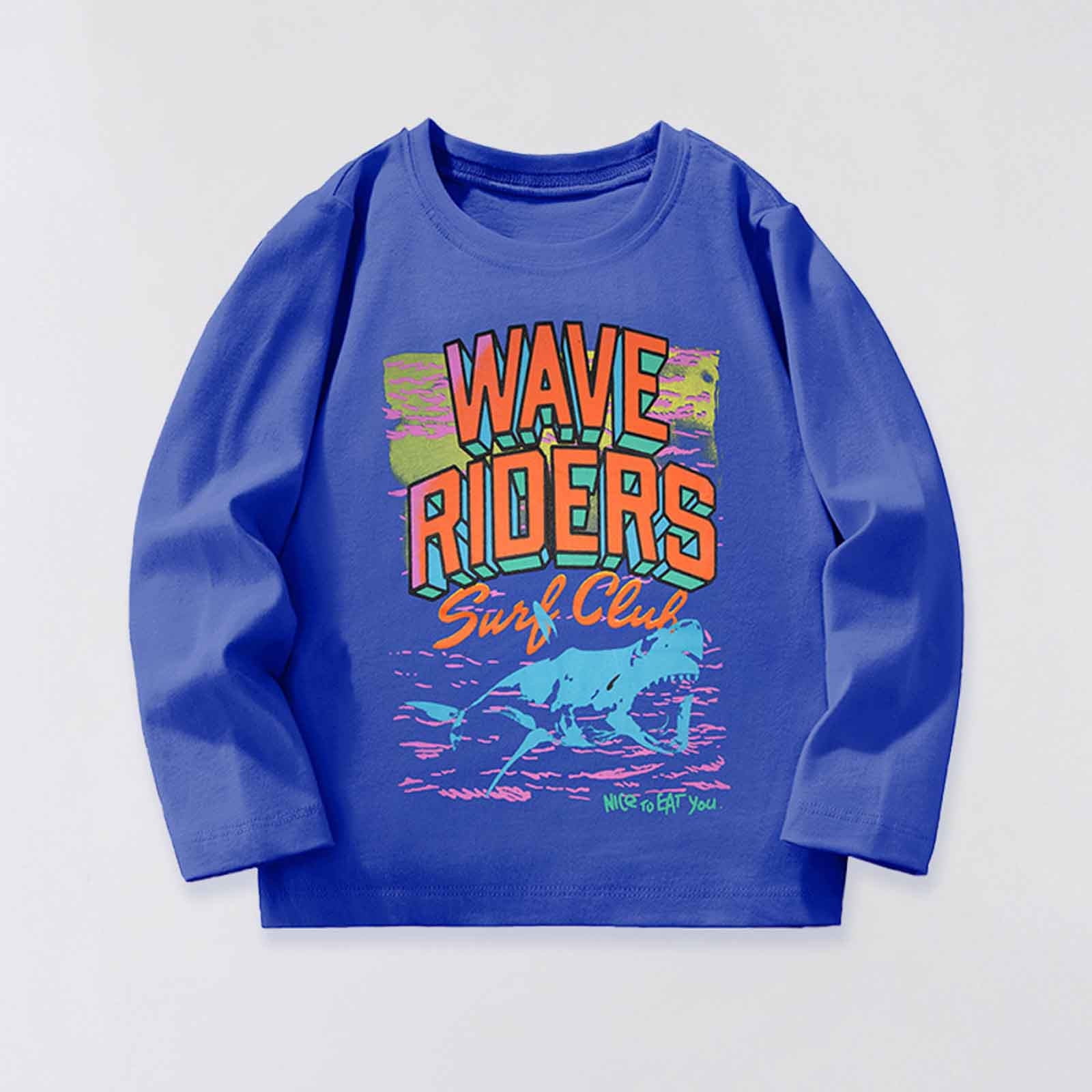 Boys "Wave Riders" Long Sleeve T-Shirt Kids Crew Neck Cartoon Dinosaur ...