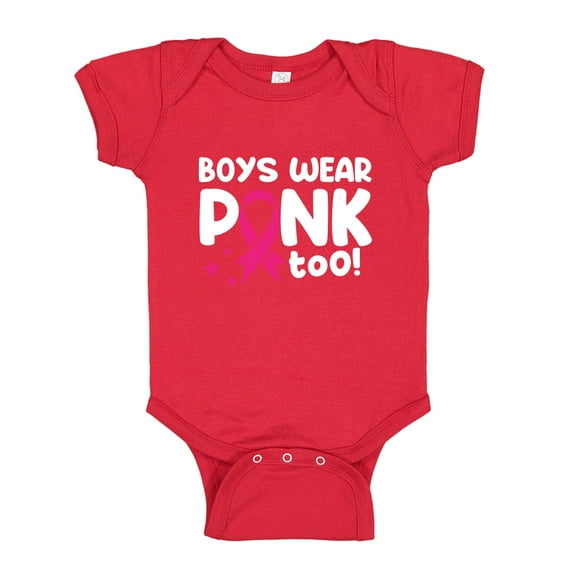 Boys Wear Pink Too Breast Cancer Month Baby Bodysuit One Piece 12 mo Red