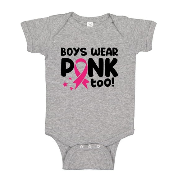 Boys Wear Pink Too Breast Cancer Month Baby Bodysuit One Piece NB Athletic Heather
