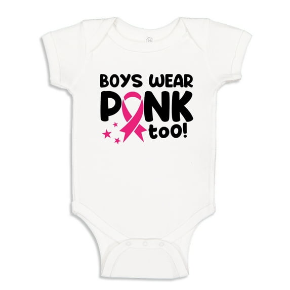 Boys Wear Pink Too Breast Cancer Month Baby Bodysuit One Piece NB White