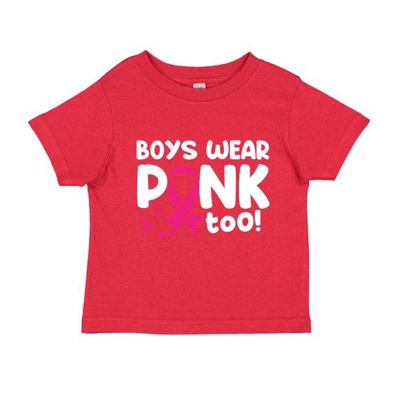 Boys Wear Pink Too Breast Cancer Month Toddler T-Shirt 5/6T Red