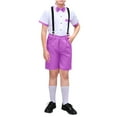 thumbnail image 1 of Boys Wedding Formal Outfits 3 Piece Dresswear Suit Set Toddler Dress Shirts Bowtie Suspender Shorts Gentleman Clothes 17-18 Years, Purple, 1 of 4