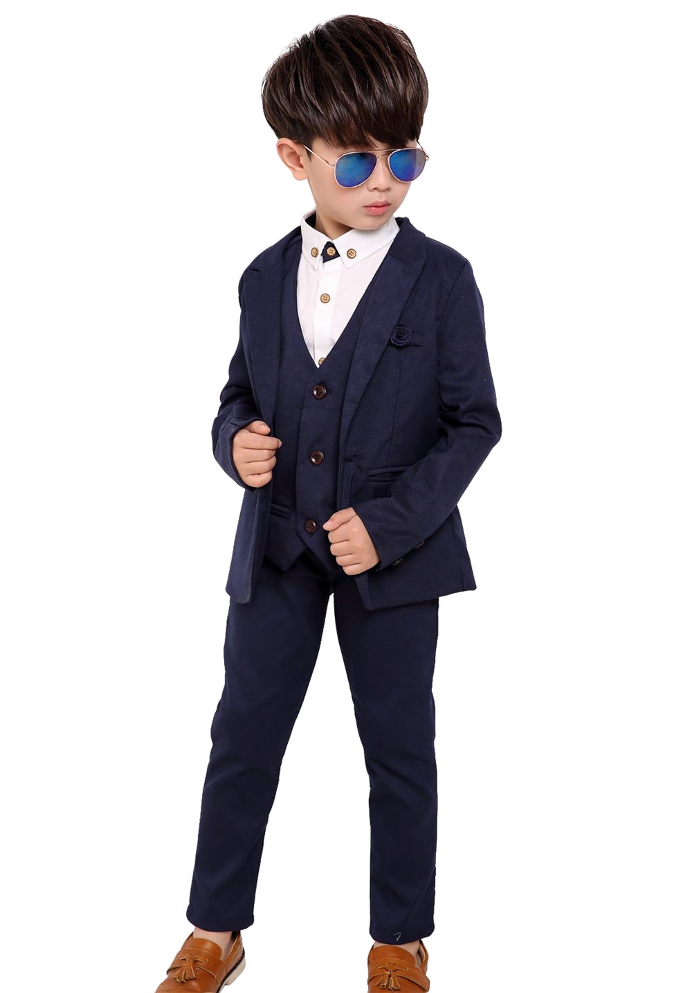 Boys’ 3-Piece Slim Fit Textured Formal Suit - Tropez - Slate Grey main image 0