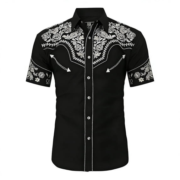 Boys Western Cowboy Print Shirt, Casual Short Sleeve Button-Down Top, Stylish Summer Shirt For Kids And Youth