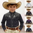 thumbnail image 1 of Boys Western Shirts Long Sleeve Pearl Snap Button Down Cowboy Shirt Toddler Kids Retro Country Tops Outfit, 1 of 5