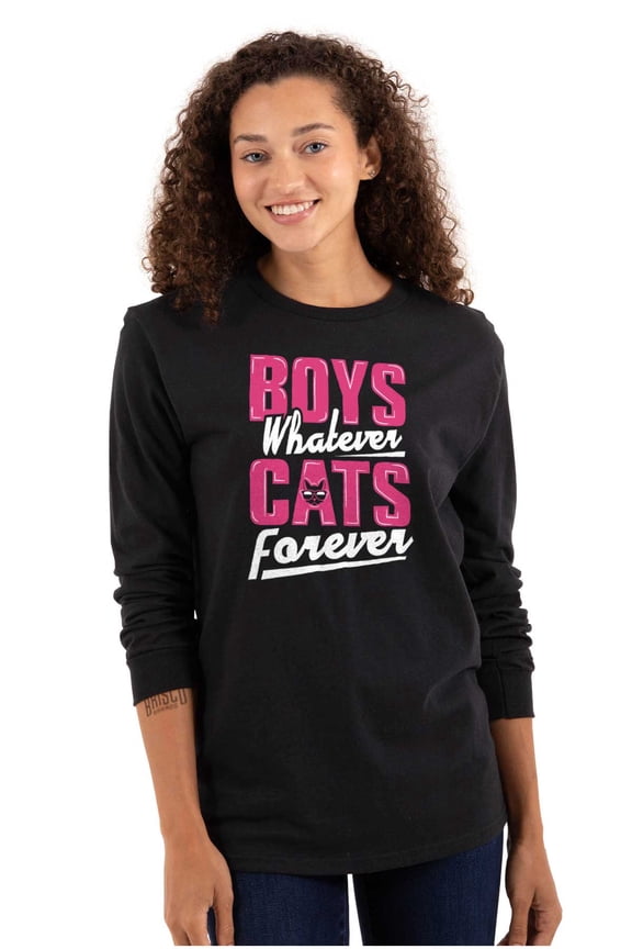 Boys Whatever Cats Forever Cute Funny Women Plus Size Long Sleeve Graphic Tee Brisco Brands 2X