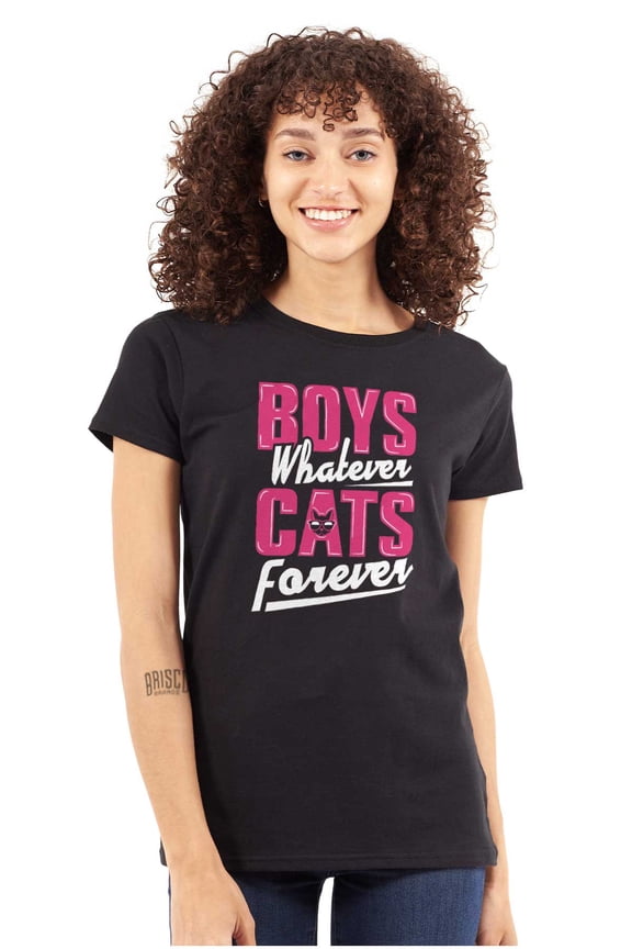 Boys Whatever Cats Forever Cute Funny Womens Slim Fit Graphic Tee Brisco Brands M