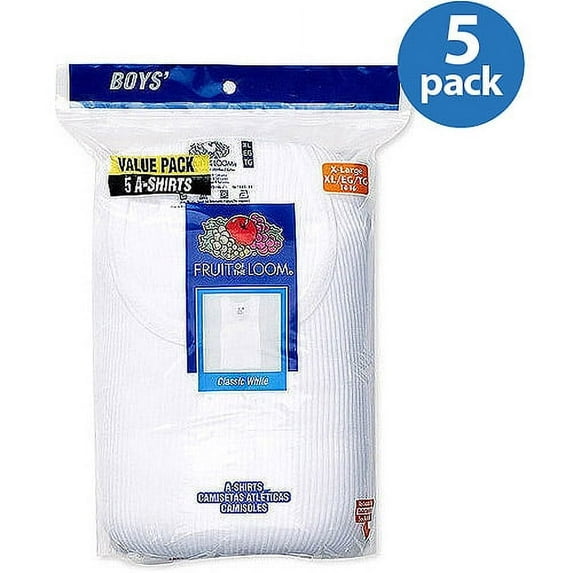 Boys' White A-Shirts, 5 Pack