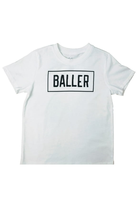 Boys White Baller T-Shirt Athletic Basketball Tee Shirt Large (14-16)