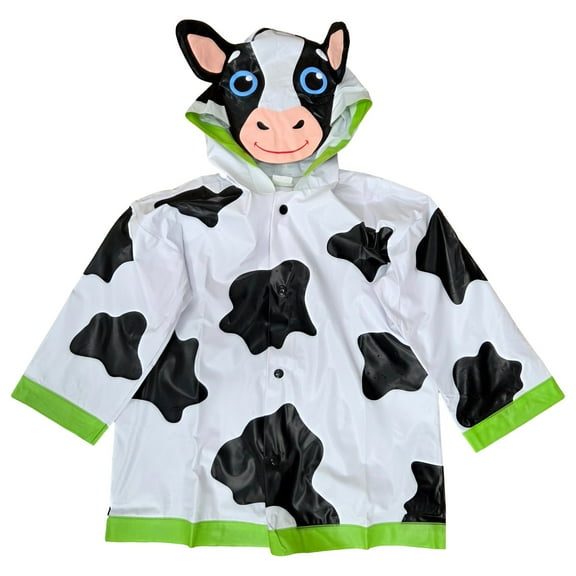 Boys White & Black Cow Print Rain Jacket Coat With Hood Toddler One Size