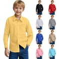 thumbnail image 1 of Boys White Button Down Shirt Long Sleeve Boys Chambray Shirts Short Sleeve Button Down Casual Cotton Woven Shirt with Two Pockets for Kids 6-14 Years, 1 of 9