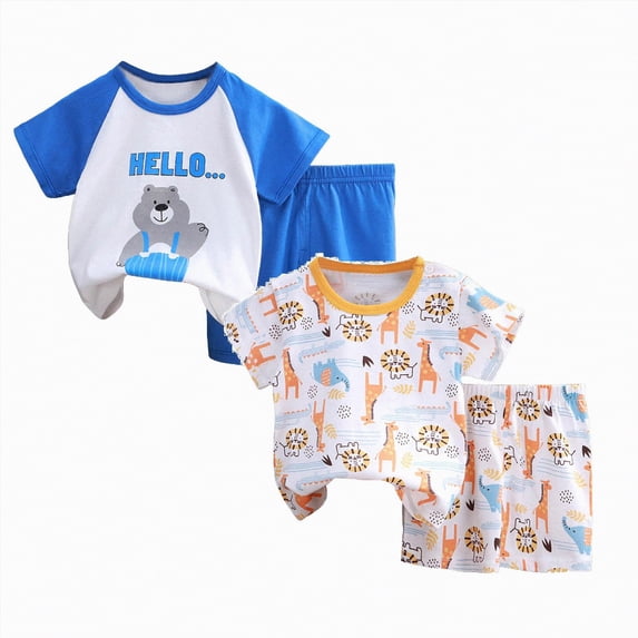 Toddler Boys Outfits 18 Months Baby Boy Summer Clothes Printed Short Sleeve T-Shirt Tee Tops + Causal Shorts Cute Toddler Vacation Outfit