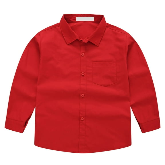 Boys White Button Down Shirt Long Sleeve Boys Dress Shirts Size 10-12 Black Long Sleeve Boys' Long Sleeve Solid Button-Down Collared Polyester Shirt With Chest Pocket