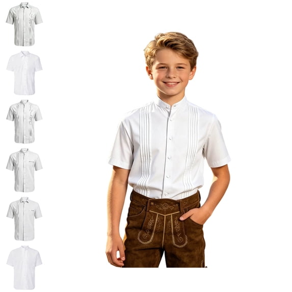 Boys White Button Up Shirt Collarless Dress Shirts Girls Uniform Shirts Cute Summer Tops 4-5 Years