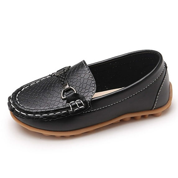 Boys' White Leather Moccasins with Soft Sole, Non-Slip School Shoes for Easygoing Daily Strolling