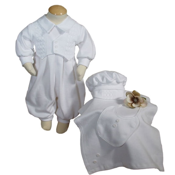 Boys White Long Sleeve Cotton Interlock Preemie Christening or Burial 4 Piece Set (Baby)