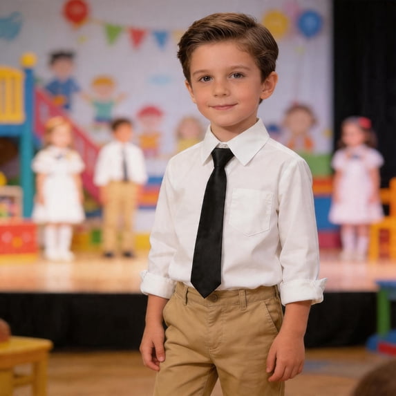 Boys' White Long Sleeve Dress Shirts Formal for Kids School Uniform Collared Button Down Shirt and Tie Set 2T