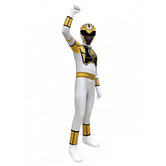 Fun Boys White Gold Warrior Costume with Mask and Armor Print, Comfortable Bodysuit for Halloween Trick or Treat and Birthday Party, Gold, 170