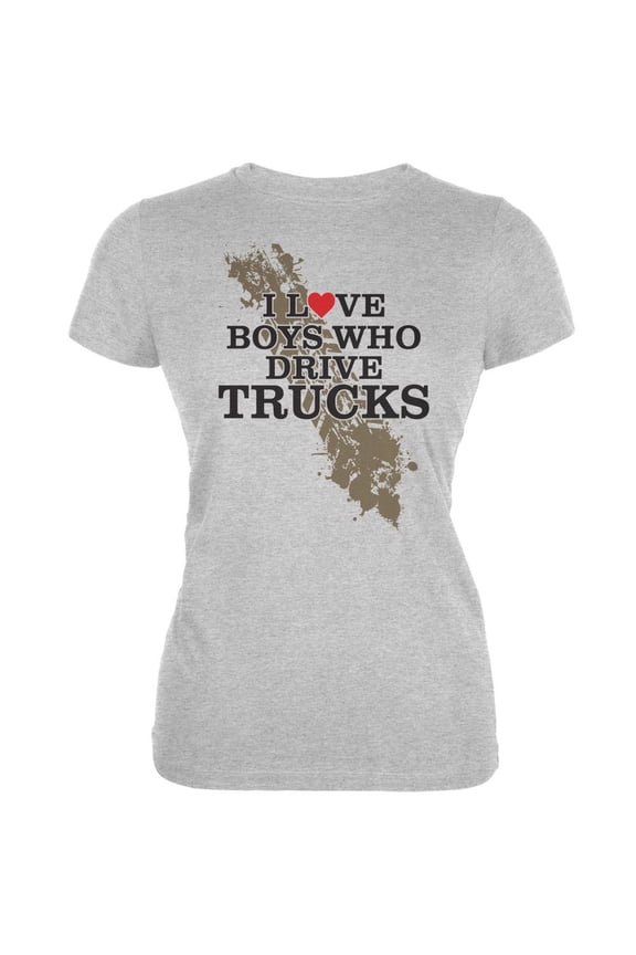 Boys Who Drive Trucks Heather Grey Juniors Soft T-Shirt - Large
