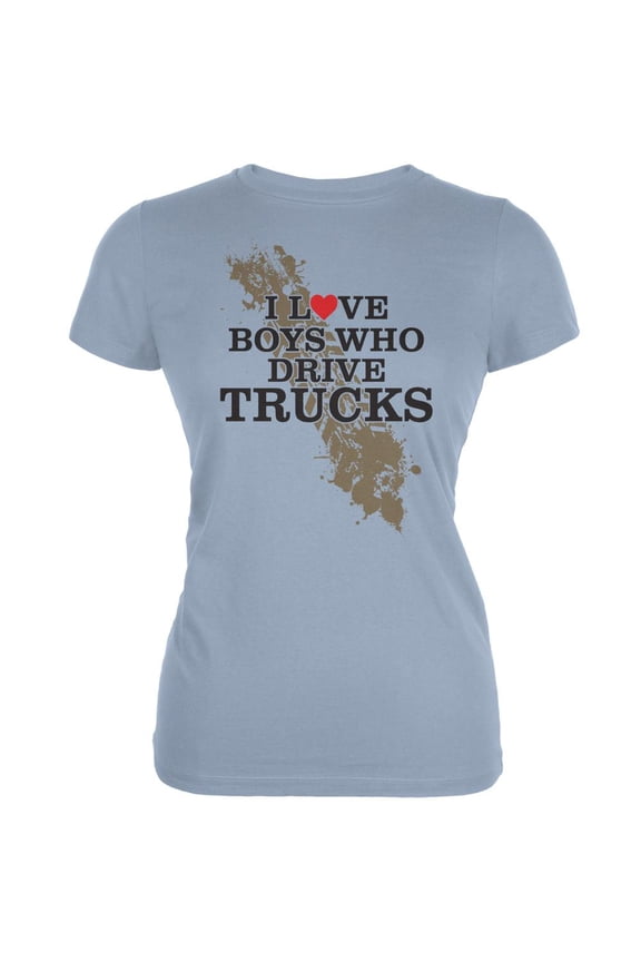 Boys Who Drive Trucks Light Blue Juniors Soft T-Shirt - Large