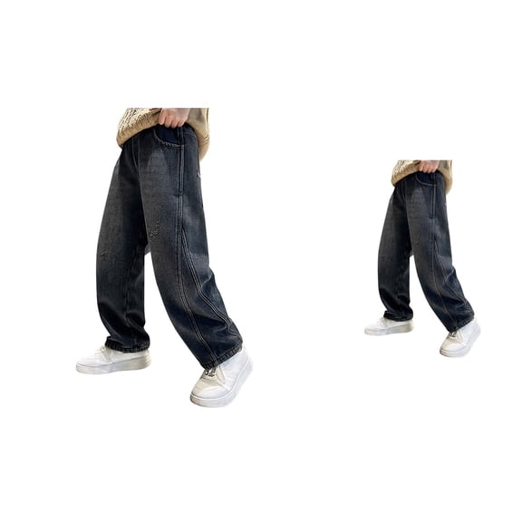 Boys' Wide Leg Baggy Jeans – Loose Fit Vintage Denim Pants with Elastic Waist, Straight Leg Cargo Style, Casual Streetwear Y2K Summer Trousers with Pockets