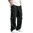 thumbnail image 1 of Boys Wide Leg Cargo Pants, Children Elastic Waist Casual Trousers with Cargo Pockets for Kids Hiking Outdoor Daily Activities Pants Black 9-10T, 1 of 8