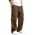 thumbnail image 1 of Boys Wide Leg Cargo Pants, Children Elastic Waist Casual Trousers with Cargo Pockets for Kids Hiking Outdoor Daily Activities Pants Brown 10-11T, 1 of 8