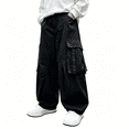 thumbnail image 1 of Boys Wide Leg Cargo Pants with Pockets Elastic Waist Lightweight Quick Dry Black,Size 13-14T, 1 of 5