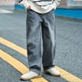 thumbnail image 1 of Boys Wide Leg Jeans, Elastic Waist Casual Denim Pants Loose Streetwear for Kids All Season Blue 12-13Y, 1 of 7