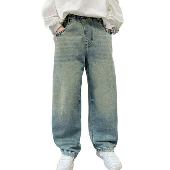 Boys Wide Leg Jeans Loose Fit Denim Trousers Casual Comfortable Streetwear Trendy Stretchable Durable Soft Fabric