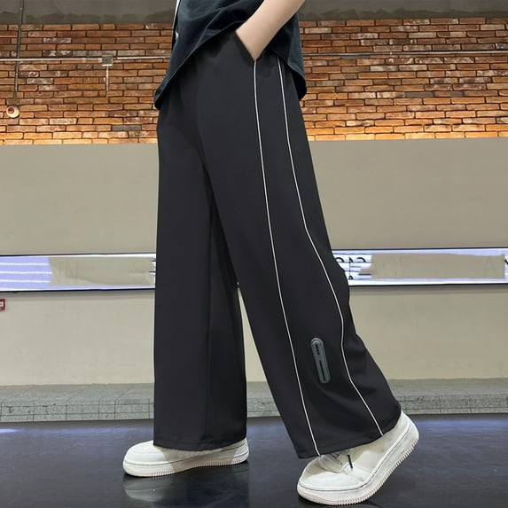 Boys Wide Leg Pants Lightweight Elastic Waisted Pant 5-15 Years Teens Kids Casual Solid Anti-Mosquito Athletic Workout Trousers with Pockets