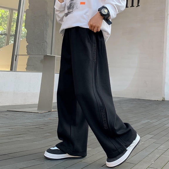 Boys Wide Leg Sweatpants  - Black Elastic Waist Kids Casual Pants, Stretchy Comfortable Bottoms for School Play Weekend, Sizes 5-15 Years,Size 9-10 T