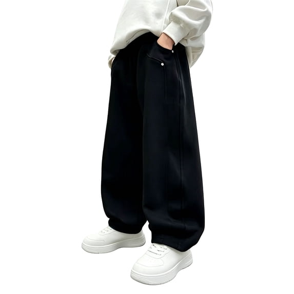 Boys Wide Leg Sweatpants Teen Baggy Joggers Pants with Pockets for Youth Straight Leg Open Bottom Athletic Sweat Pants Sports