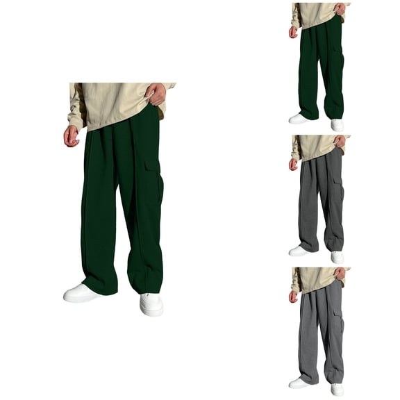Boys Wide Leg Sweatpants, Thermal Elastic Waist Cargo Joggers, Comfortable Baggy Pants with Pockets for Kids Back to School