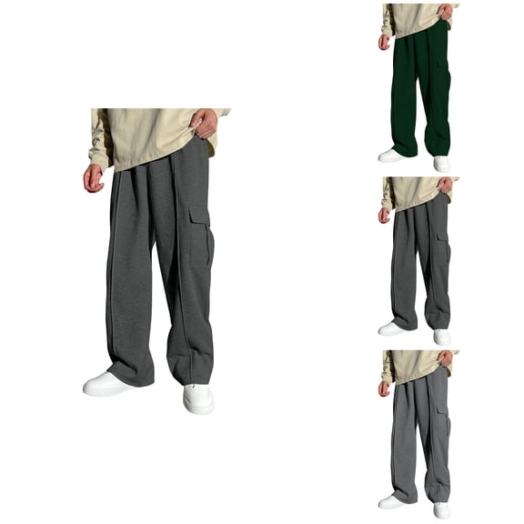 Boys Wide Leg Sweatpants, Thermal Elastic Waist Cargo Joggers, Comfortable Baggy Pants with Pockets for Kids Back to School
