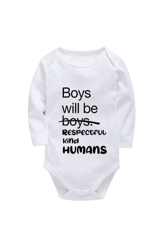Boys Will Be Kind Human First Outfit for Newborn Girl Long Sleeve Boys Onesie White 0-3 Months Baby Boy Suit