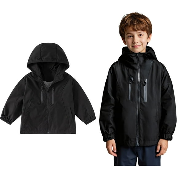 Boys Windbreaker Jacket for Kids Lightweight Hooded Zipper Coat Outdoor Casual School Wear for Ages 2-13 Years