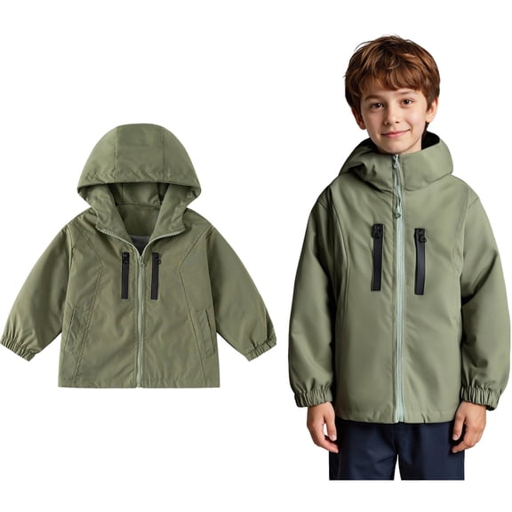 Boys Windbreaker Jacket for Kids Lightweight Hooded Zipper Coat Outdoor Casual School Wear for Ages 2-13 Years