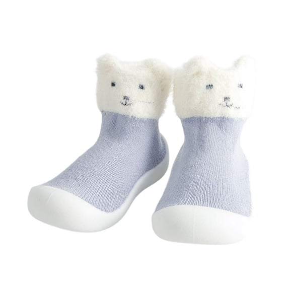 Boys Winter Booties Long Tube Thickened Cute Cartoon Bear Pattern Non Sole Toddler Walking Shoes Soft Socks