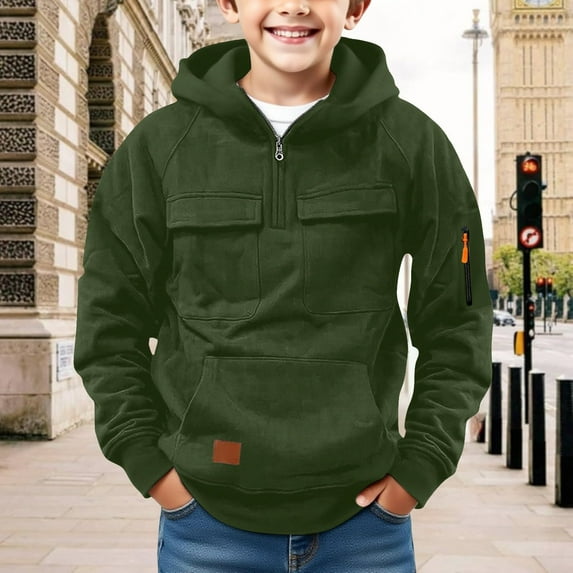 Boys Winter Clothes Size 6-7 Boys Sweatshirts Athletic Zip Up Hoodie Long Sleeve Plain Half Zip Pullover For Teens Fall Kids Clothes