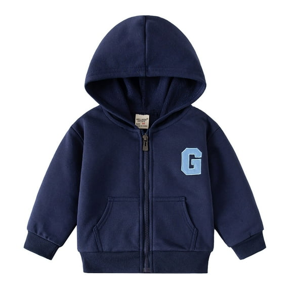 Boys Winter Coat 2025 New Thin Long Sleeve Solid Hooded Casual Windbreaker Zipper Coats Toddler Jacket Navy 12 Months-18 Months