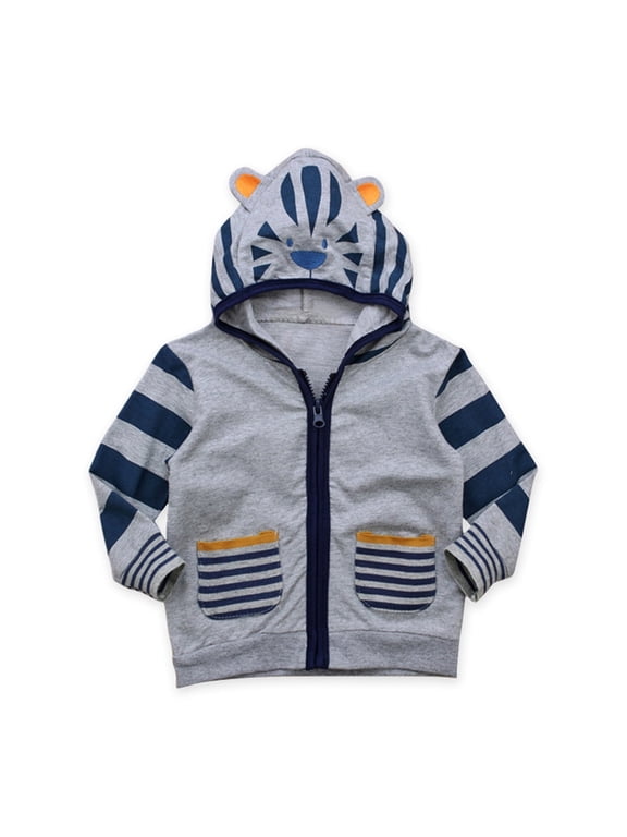 Boys Winter Coat Baby Kids Hooded Sweatshirt Spring Autumn Warm Zipper Cute Cartoon Hoodies Outwear Jackets For Boys Grey 18 Months-24 Months