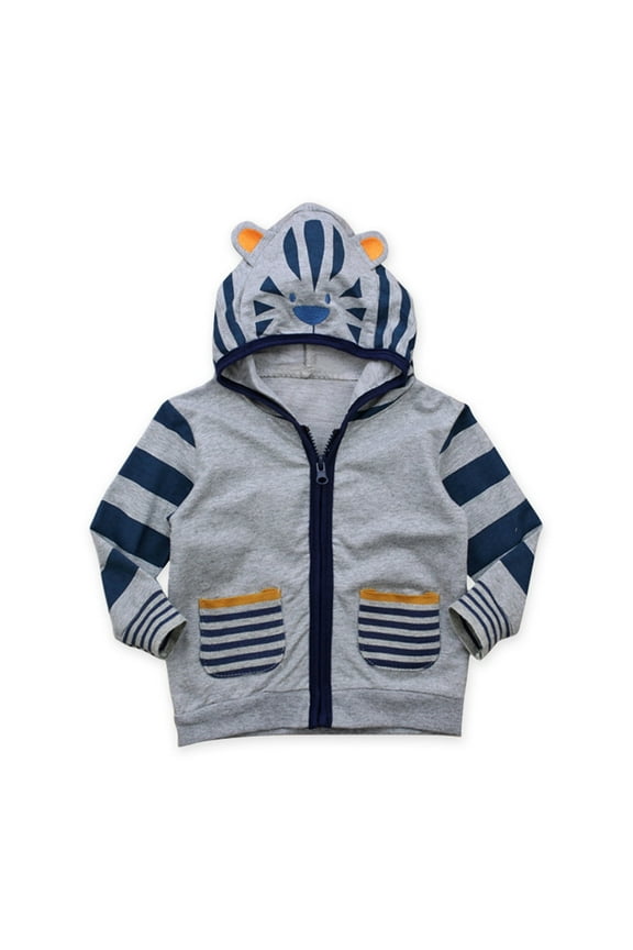 Boys Winter Coat Baby Kids Hooded Sweatshirt Spring Autumn Warm Zipper Cute Cartoon Hoodies Outwear Jackets For Boys Grey 18 Months-24 Months