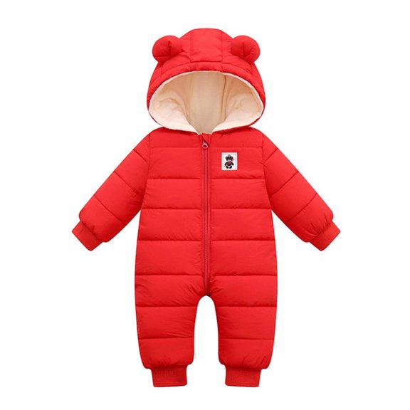 Boys Winter Coat Boy Girl Down Padded Coats Jackets Outwear Warm Hooded Romper Snowsuits Baby Snowsuit Red 12 Months-18 Months