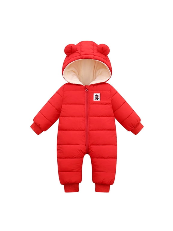 Boys Winter Coat Boy Girl Down Padded Coats Jackets Outwear Warm Hooded Romper Snowsuits Baby Snowsuit Red 12 Months-18 Months