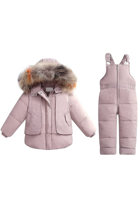 Boys Winter Coat Boy Girl Winter Jumpsuit Snowsuits Hooded Jackets Coats Overalls Pants Set Toddler Snow Suit Pink 18 Months-24 Months