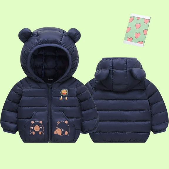 Boys Winter Coat Boys Puffer Jacket Cartoon Print Zip up Long Sleeve Lightweight Windproof Down Jacket Bear Hooded Down Jacket Winter Jacket for Girls 5-6 Years