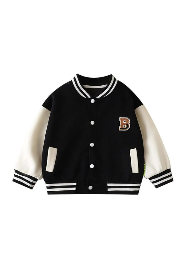 Boys Winter Coat Girls Long Sleeve Outwear Patchwork Button Down Baseball Jackets Toddler Jacket Black 18 Months-24 Months